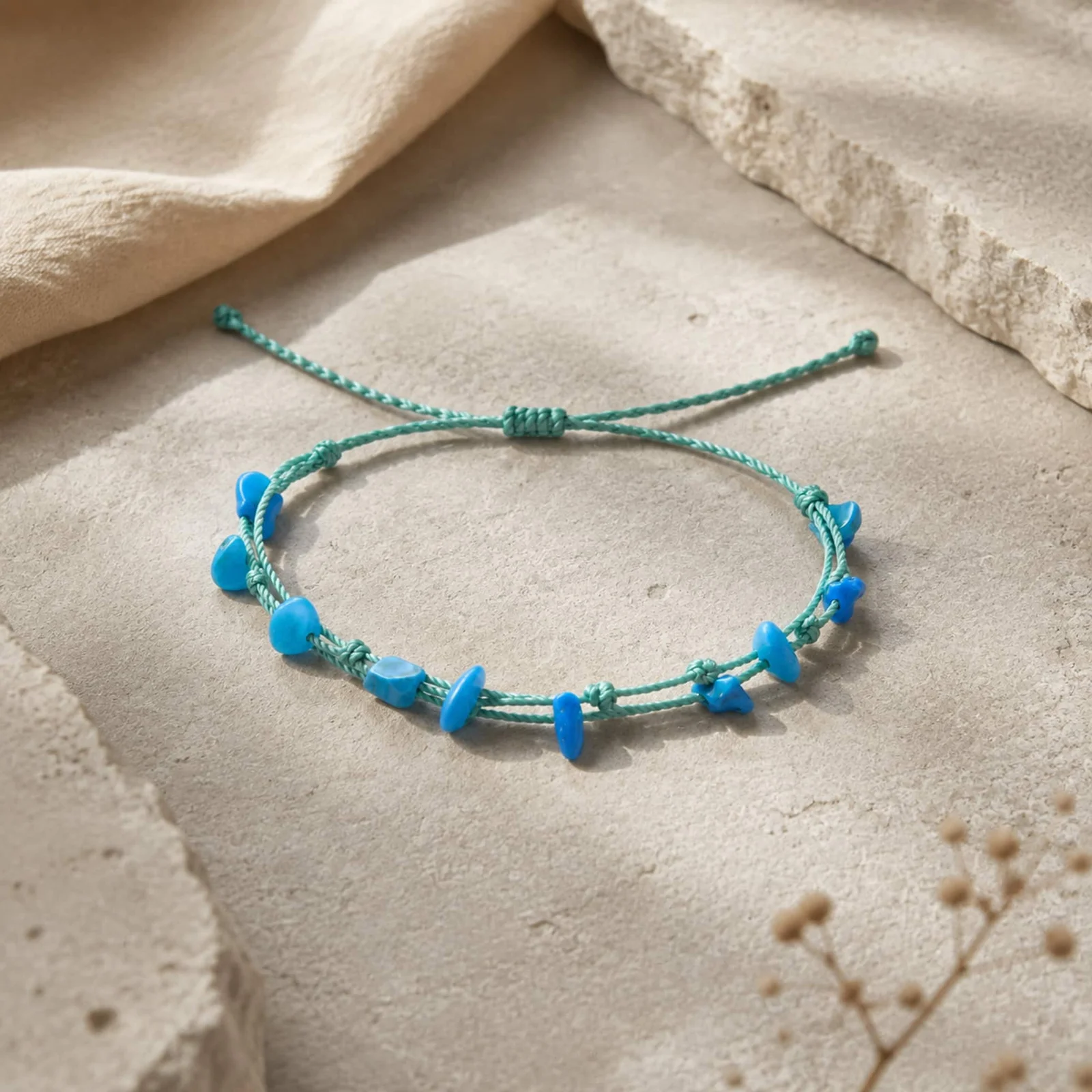 PULSERA HILO ENCERADO CON TURQUESA