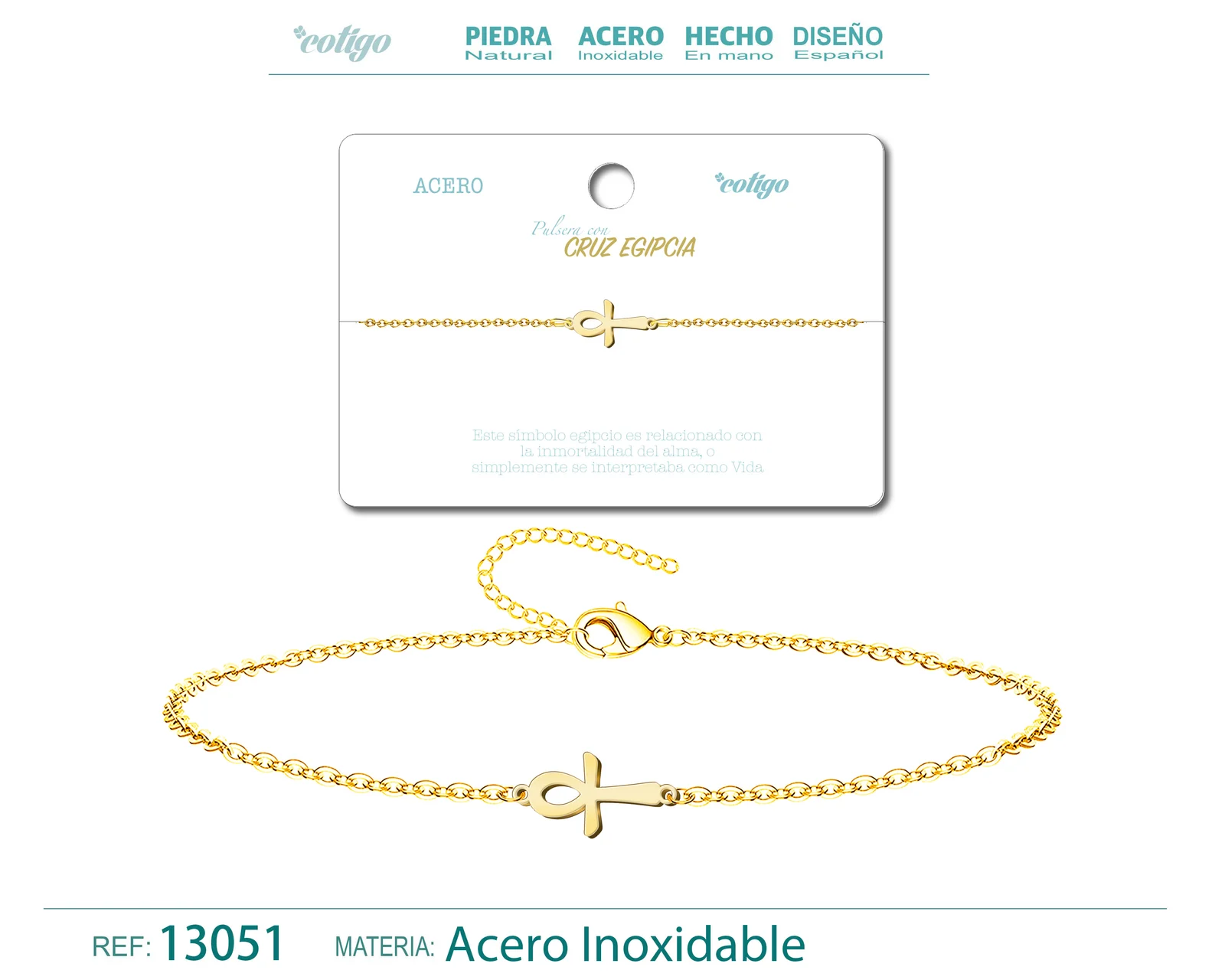 PULSERA CRUZ EGIPCIAACERO DORADO