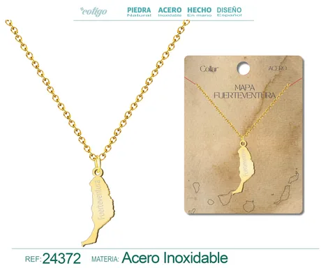 COLLAR CON MAPA DE FUERTEVENTURA ACERO COLOR DORADO