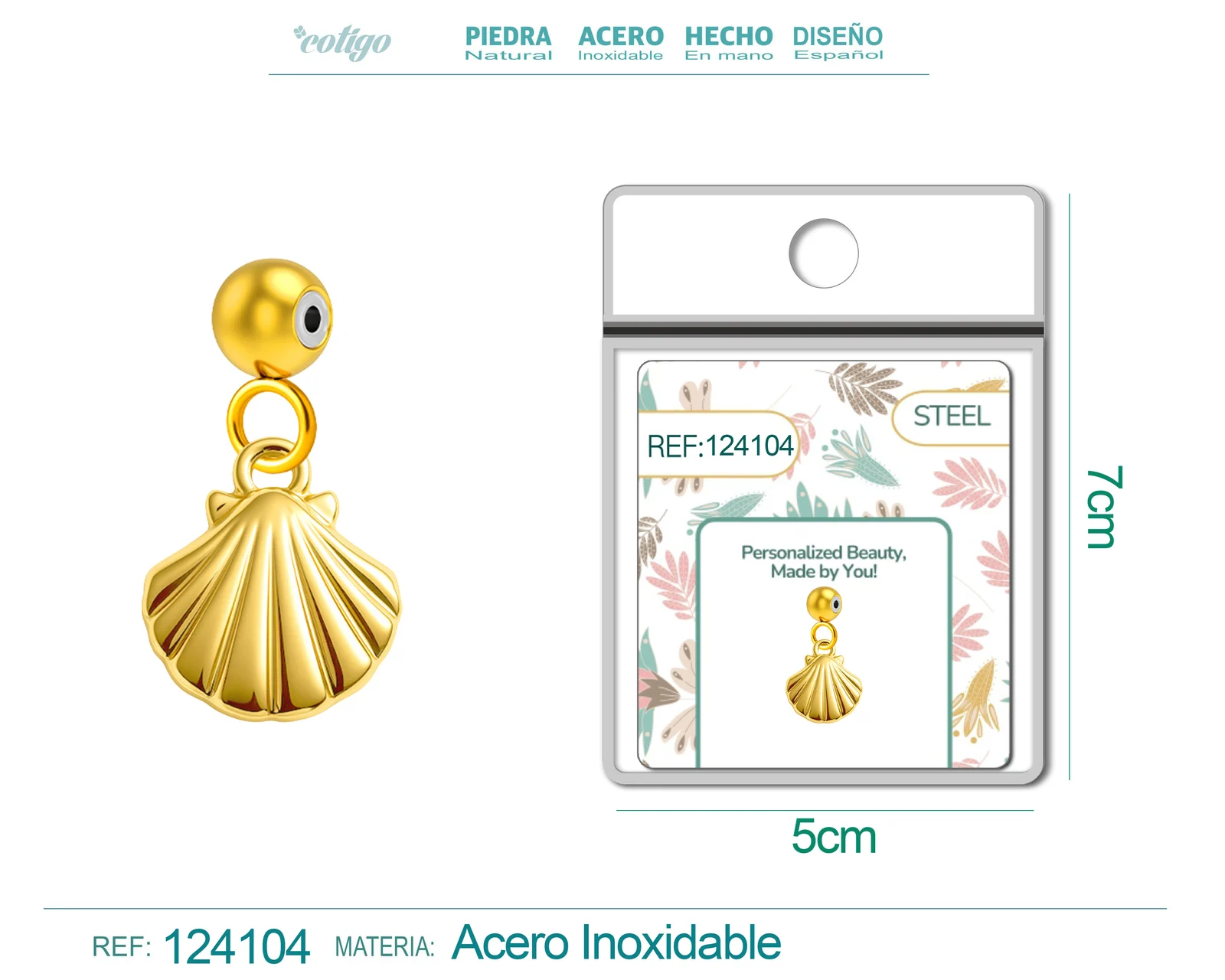 CHARM ACERO DORADO CHAPADO ORO 14 K-CON BOLA DE GOMA