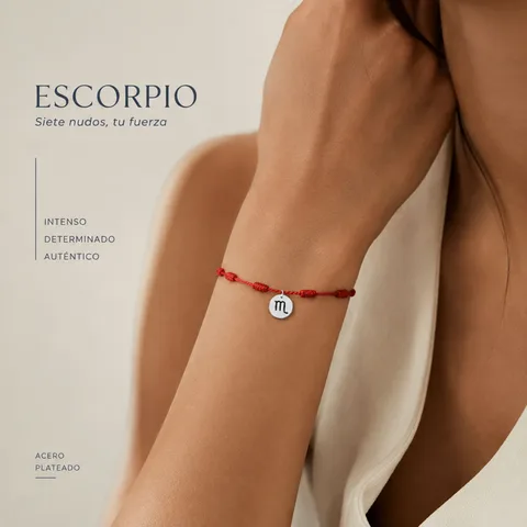 PULSERA 7 NUDOS CON ESCORPIO ACERO. COLOR PLATEADO