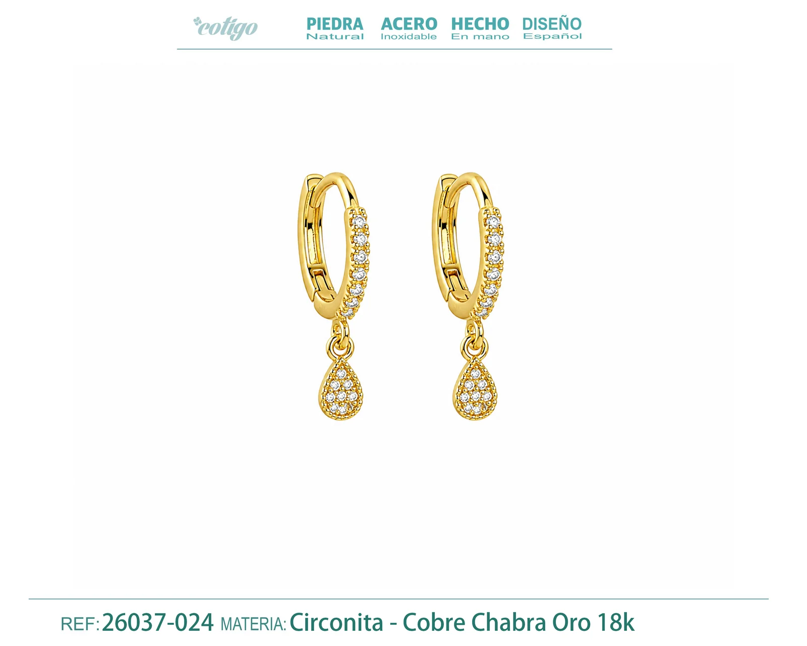 Brinco de argola com pendente de zircónia cúbica prateada