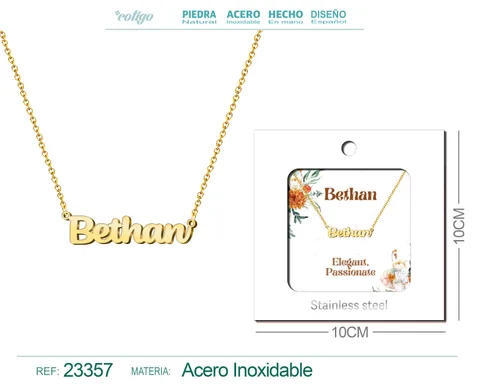 COLLAR NOMBRE INGLES BETHAN ACERO CON SOBRE