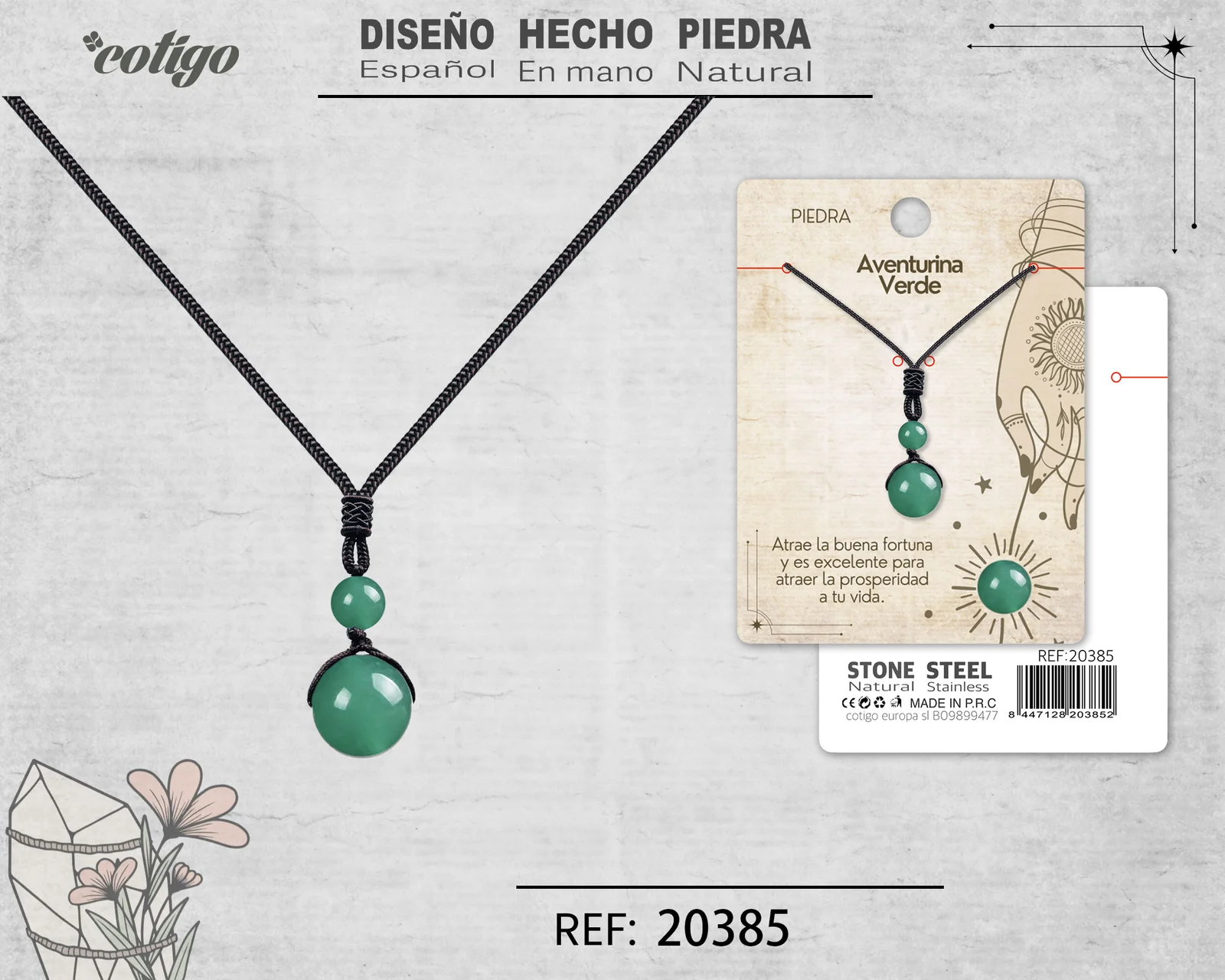 COLGANTE DE AVENTURINA VERDE DE BOLA 14MM