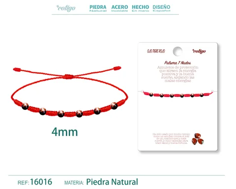 PULSERA 7 NUDOS CON  OJO TIGRE ROJO 4MM