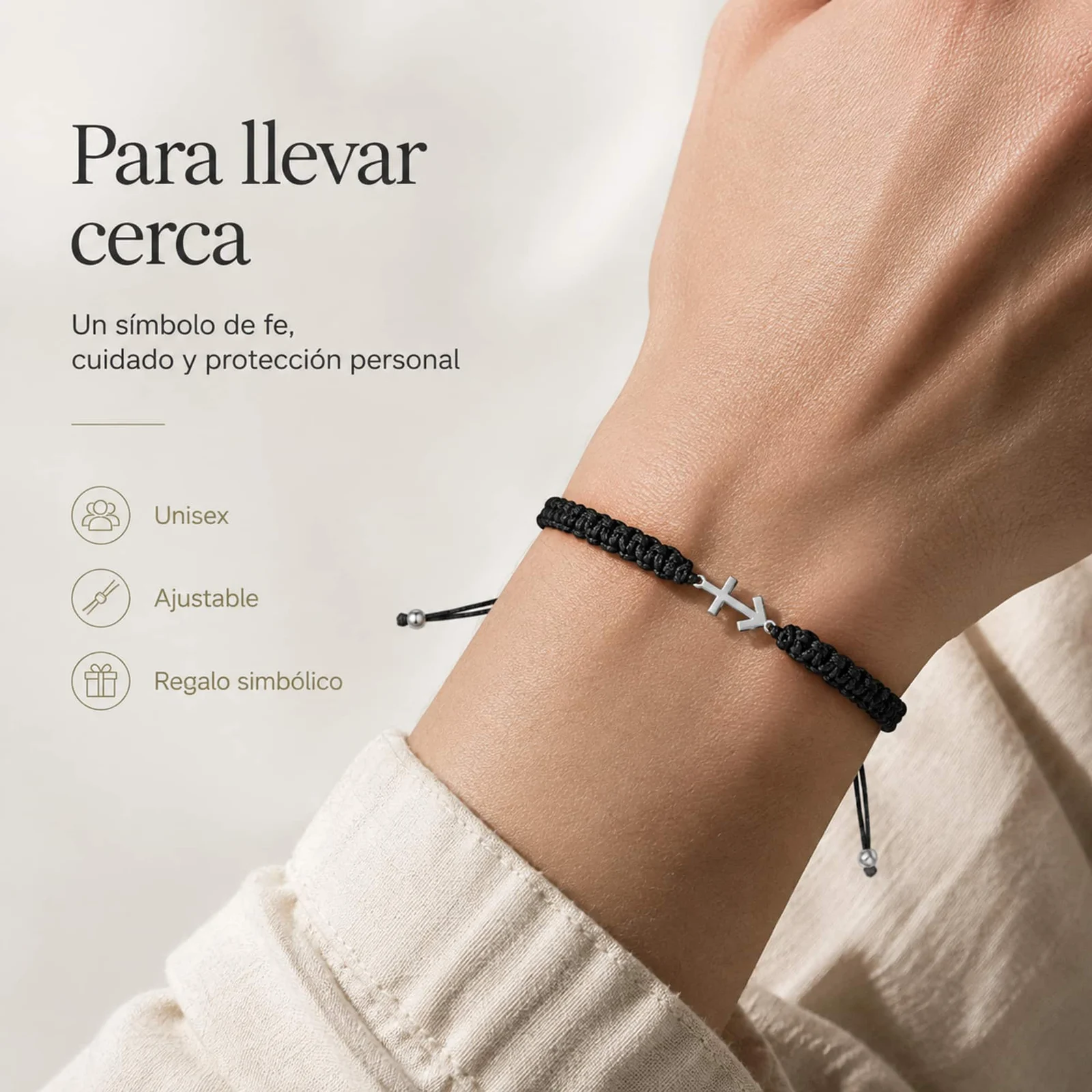 PULSERA HILO DESTINO  CON CRUZ CONTRA EL MAL ACERO PLATEADO
