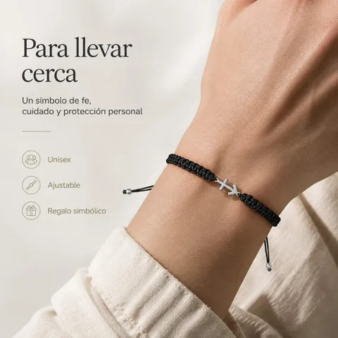 PULSERA HILO DESTINO  CON CRUZ CONTRA EL MAL ACERO PLATEADO