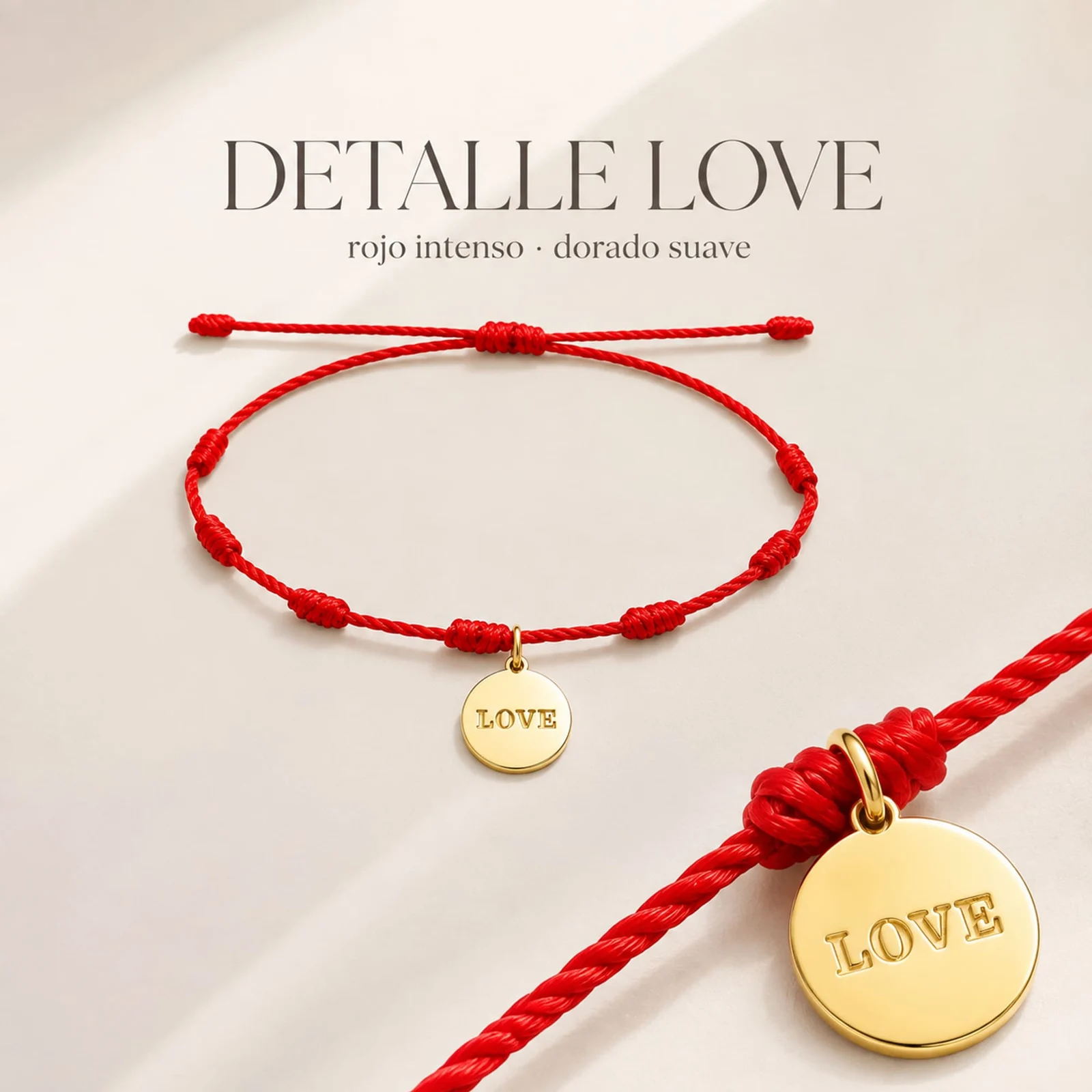 PULSERA 7 NUDOS CON LOVE COLOR DORADO