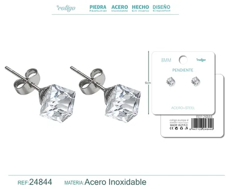 PENDIENTE DE CRISTAL CUADRADO 8MM CON ACCESORIO ACERO
