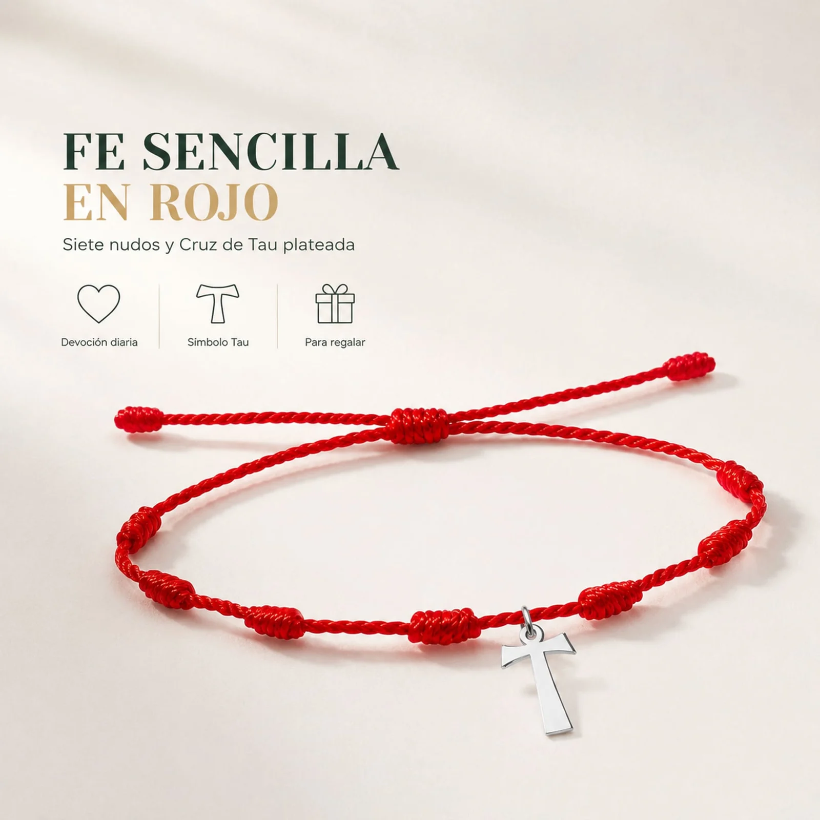 PULSERA 7 NUDOS CON CRUZ DE TAU COLOR PLATEADO