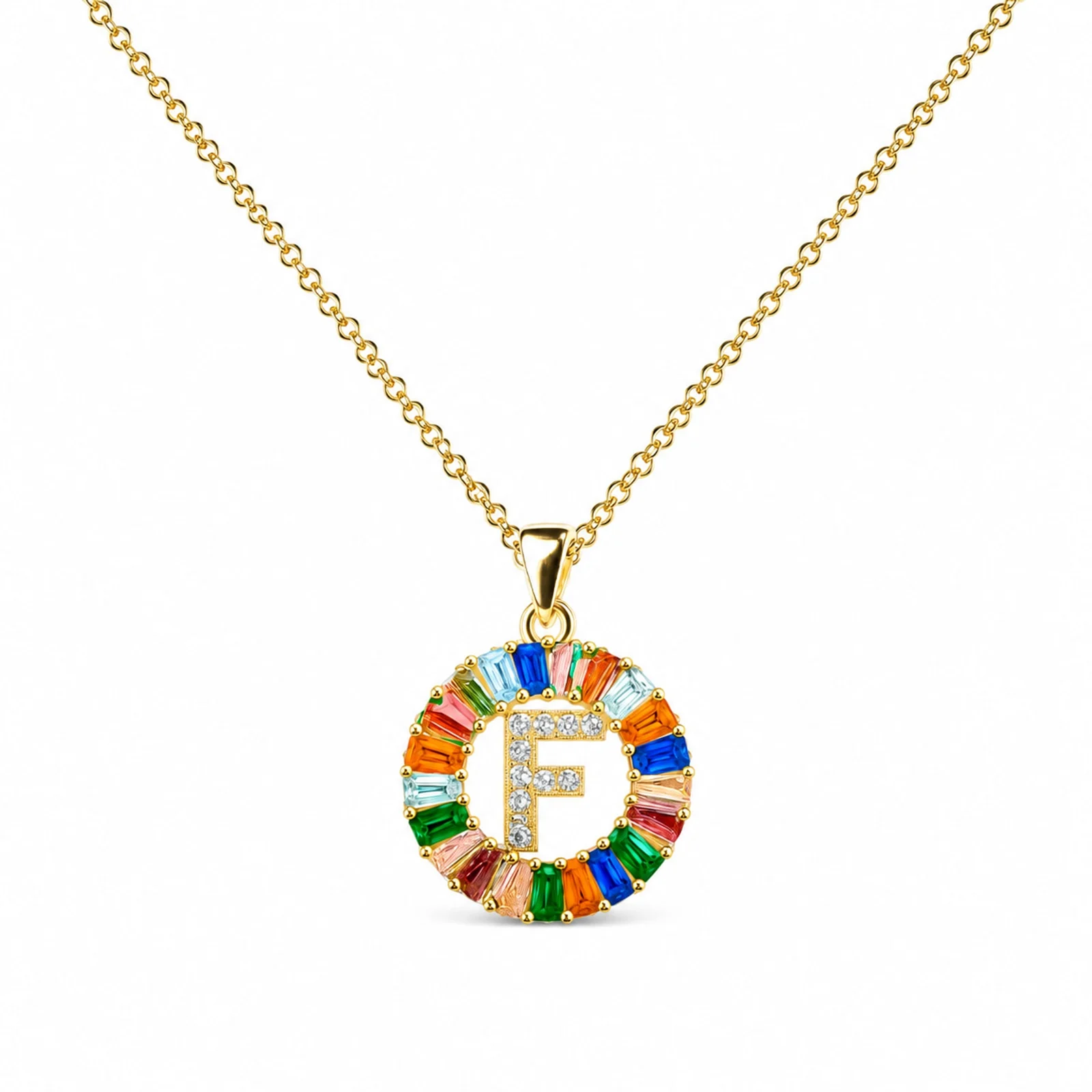 COLGANTE LETRA F CHAPADO ORO 14K CON CIRCONITA
