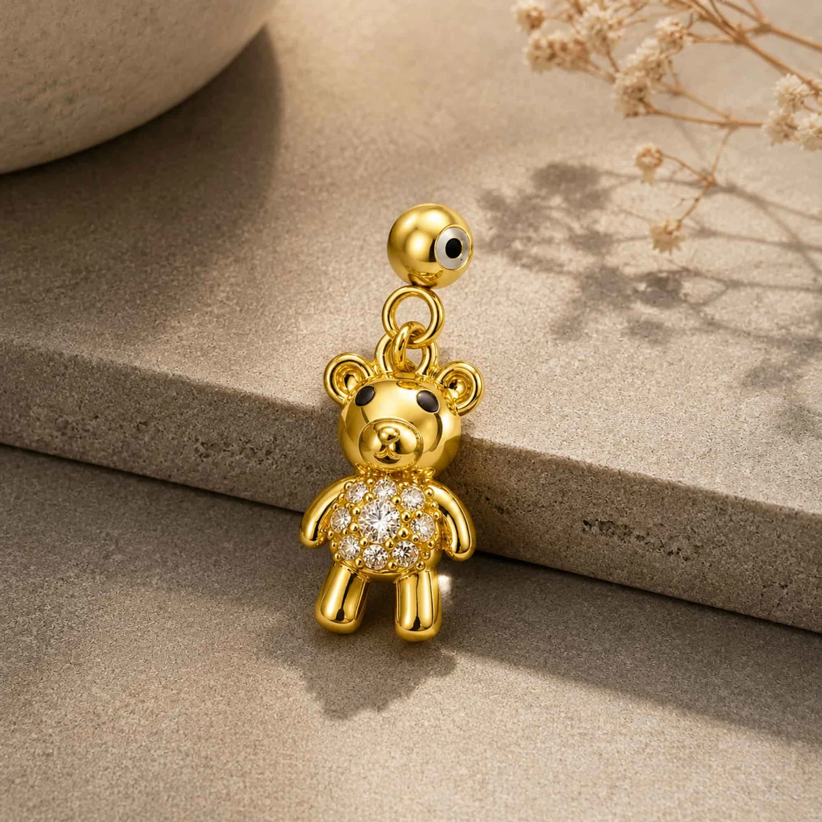 CHARM DE COBRE CHAPADO ORO 14K CON CIRCONITA-CON BOLA DE GOMA