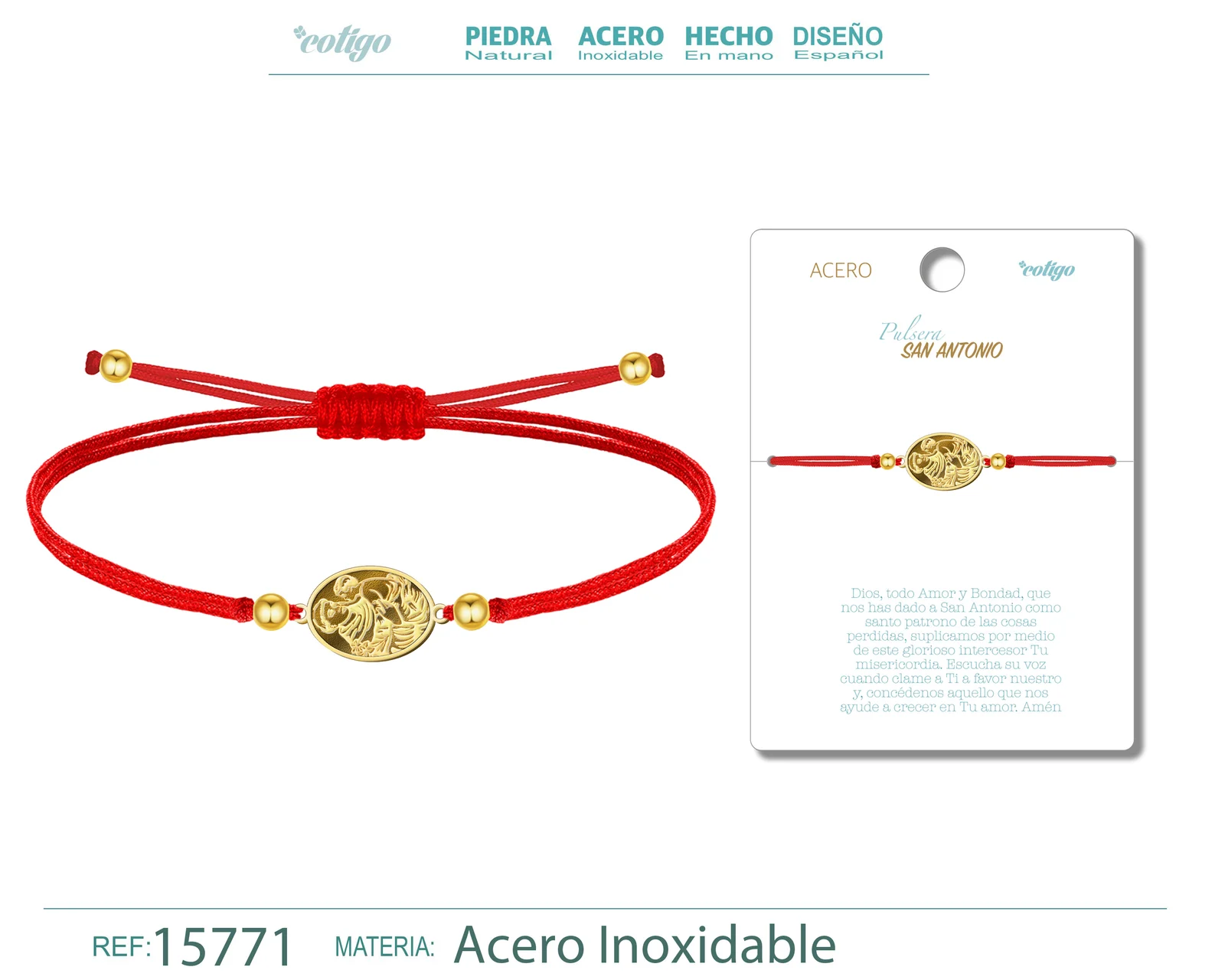 PULSERA HILO ENCERADO CON SAN ANTONIO COLOR DORADO