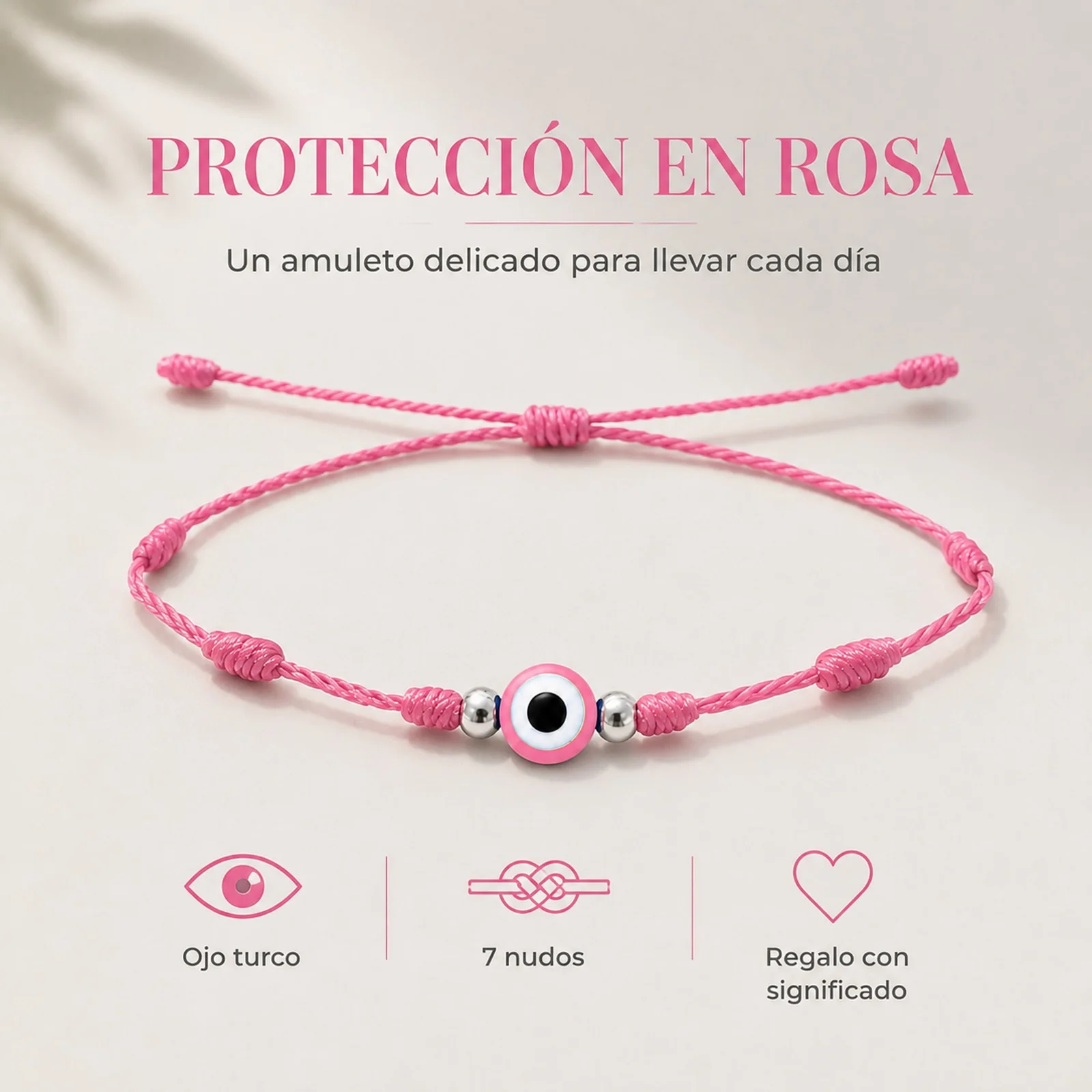 PULSERA 7 NUDOS ROSA CON OJO TURCO