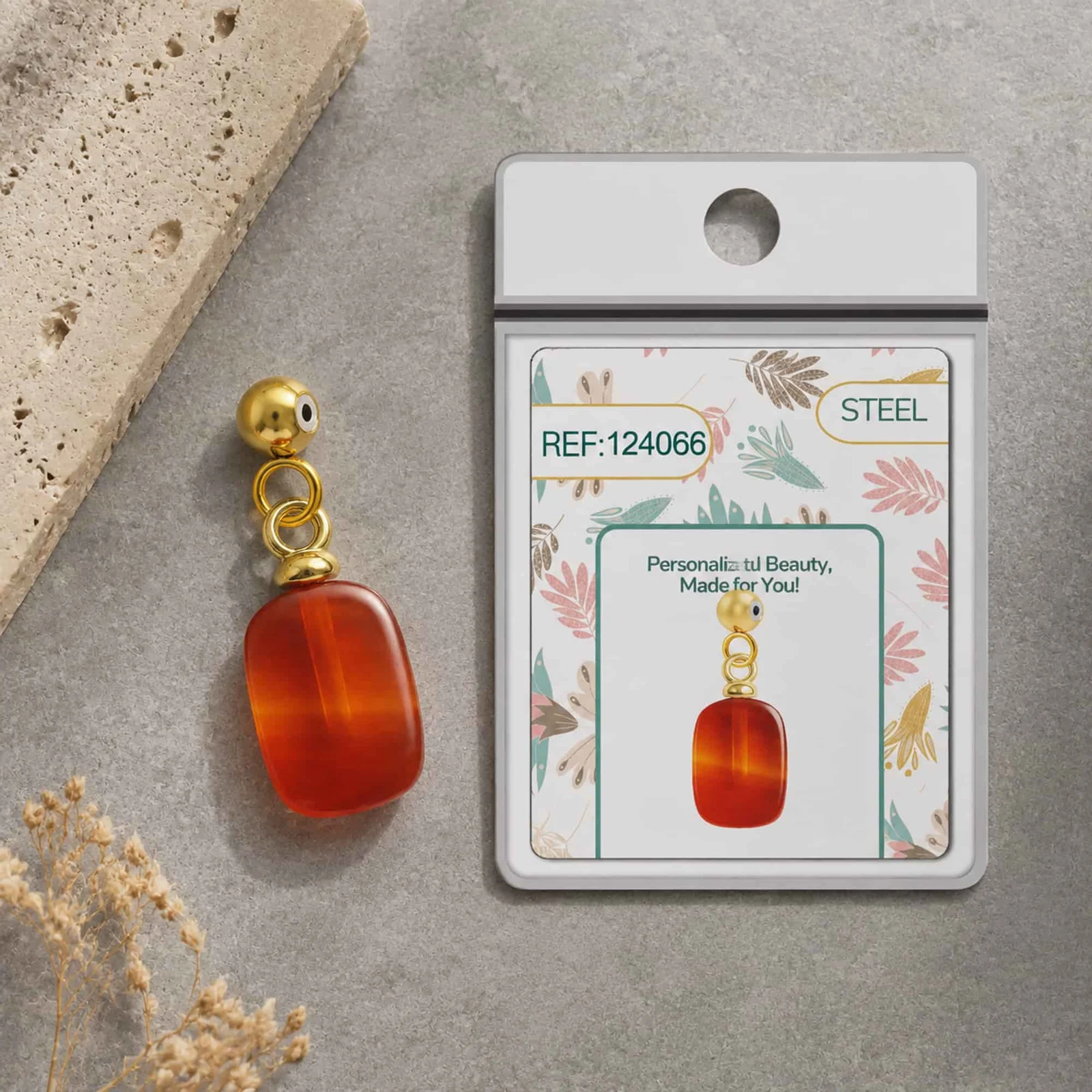 CHARM ACERO DORADO CHAPADO ORO 14 K-CON BOLA DE GOMA
