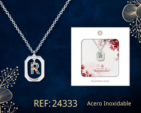 COLLAR INICIAL LETRA R ACERO CON SOBRE
