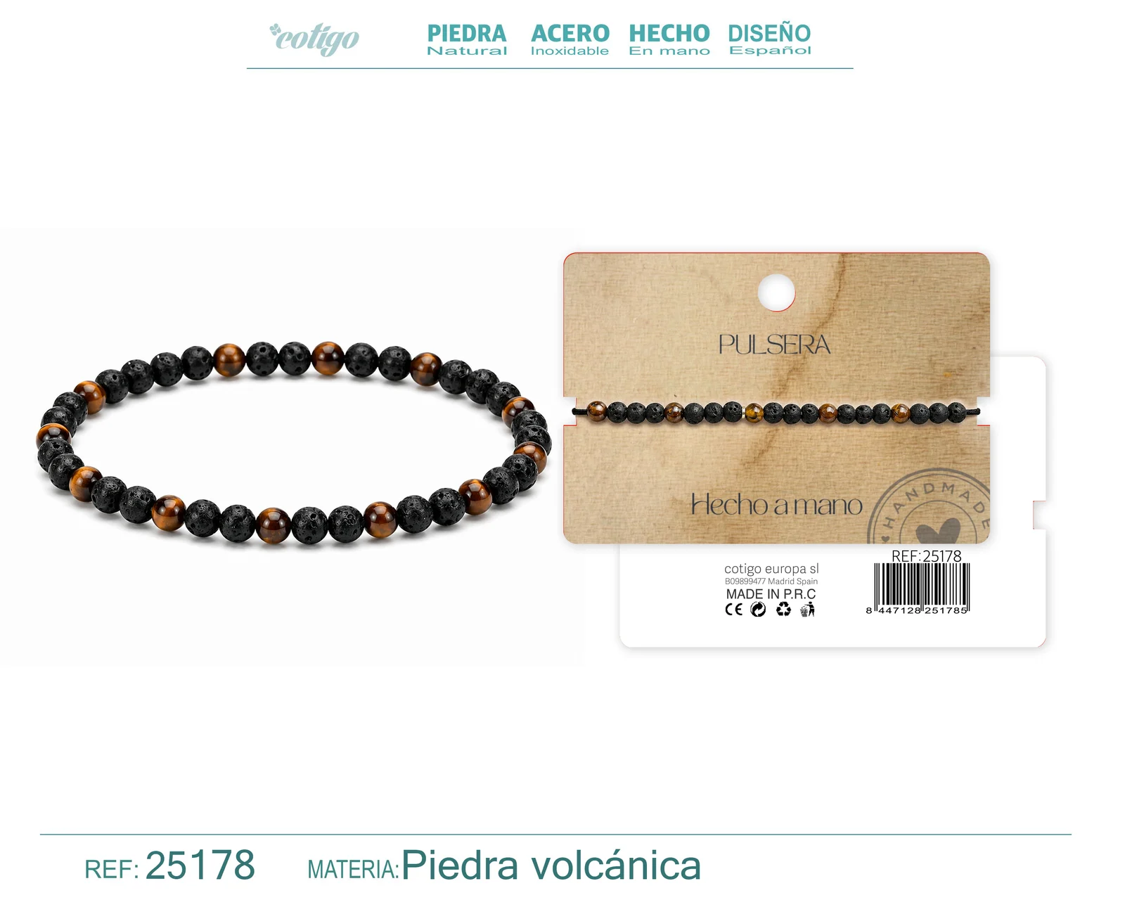 PULSERA PIEDRA VOLCANICA HECHO A MANO