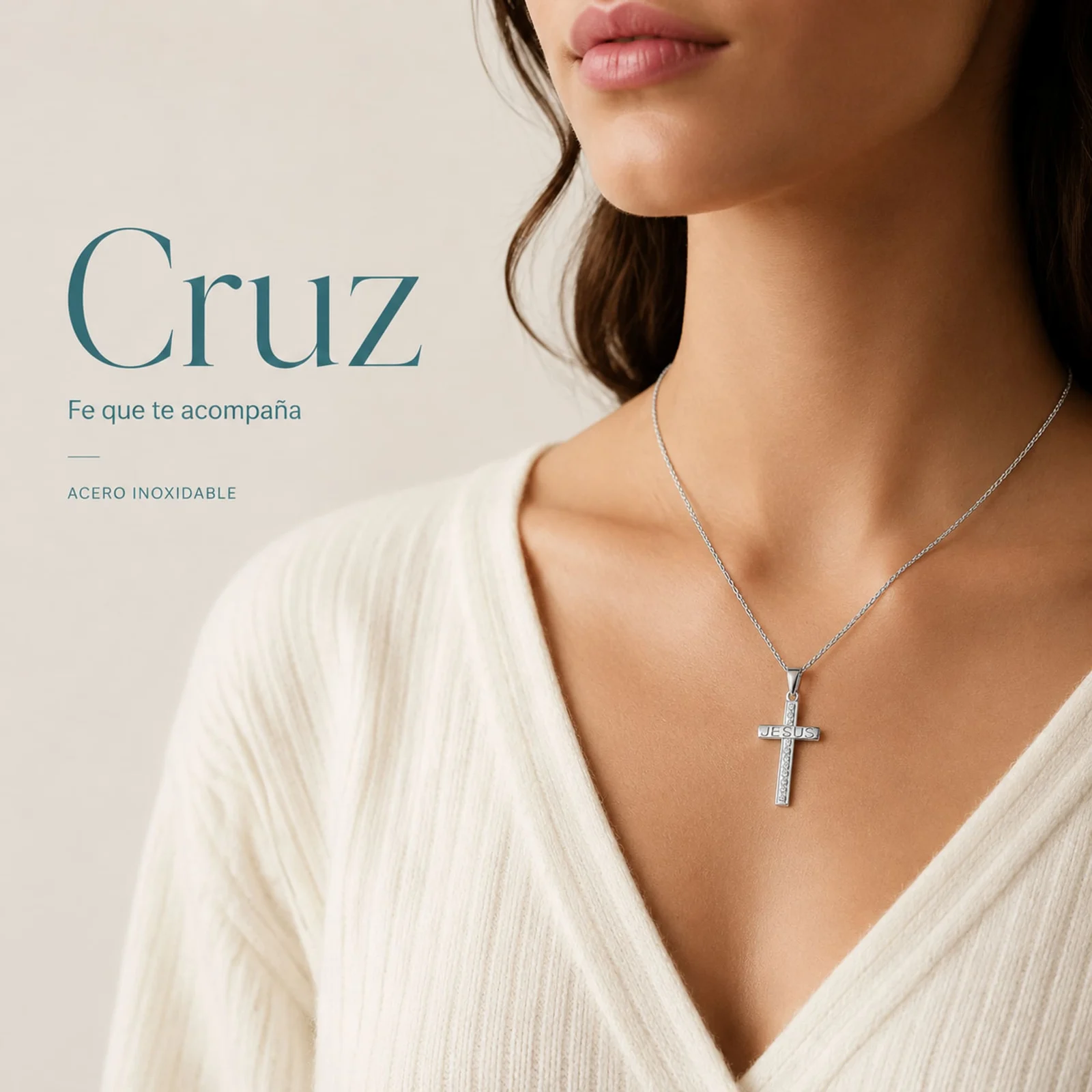 COLGANTE CRUZ LATINA ACERO COLOR PLATEADO