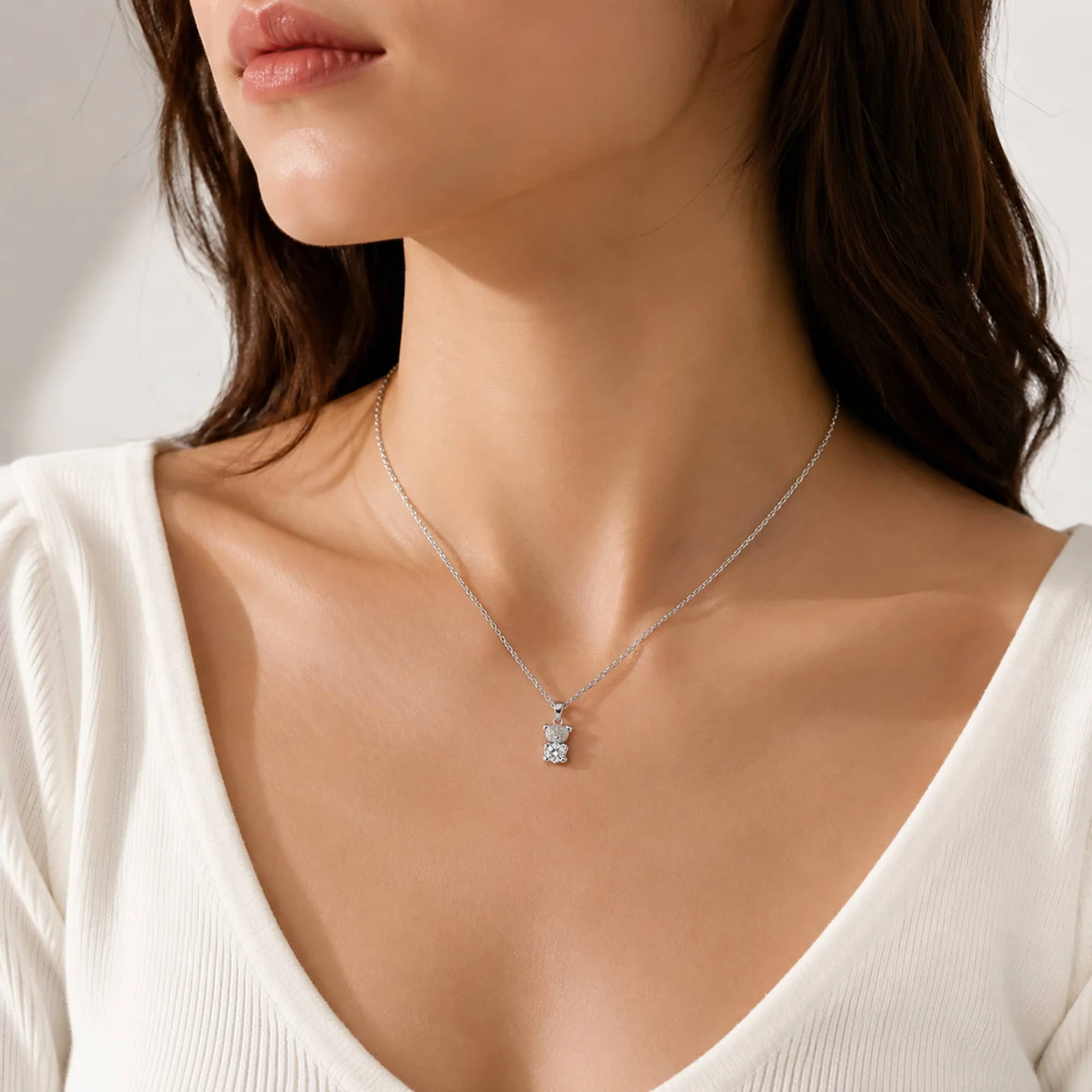 Colgangte Cobre con Circonita Colar Plateado y Cadena Acero