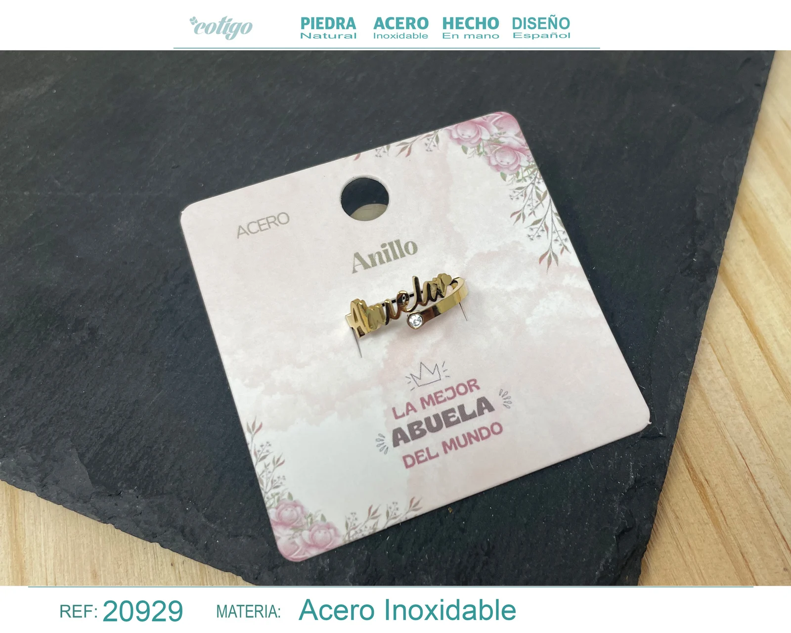 ANILLO PARA ABUELA ACERO COLOR DORADO