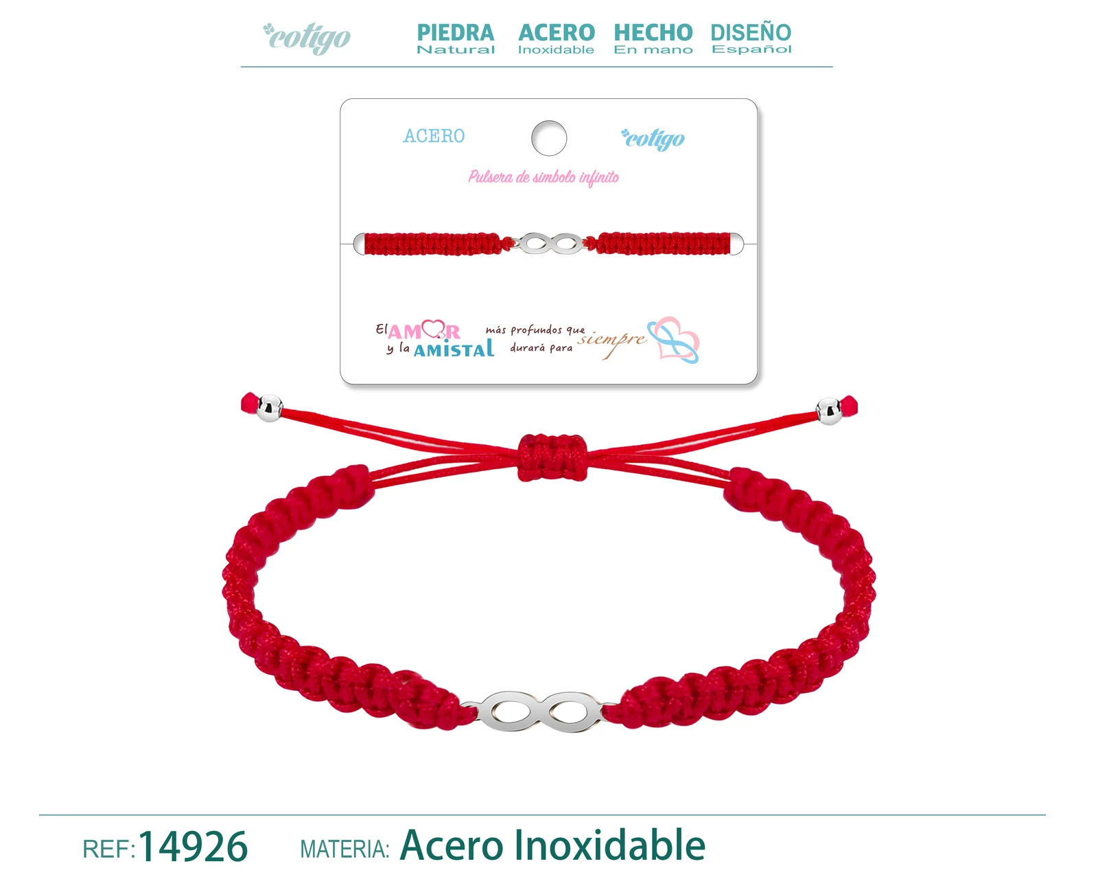 PULSERA HILO TRENZADOROJO-INFINITO PLATEADO