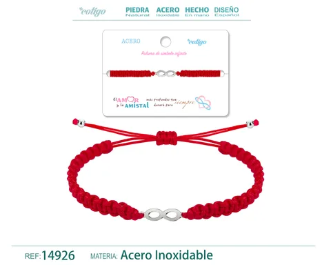 PULSERA HILO TRENZADOROJO-INFINITO PLATEADO