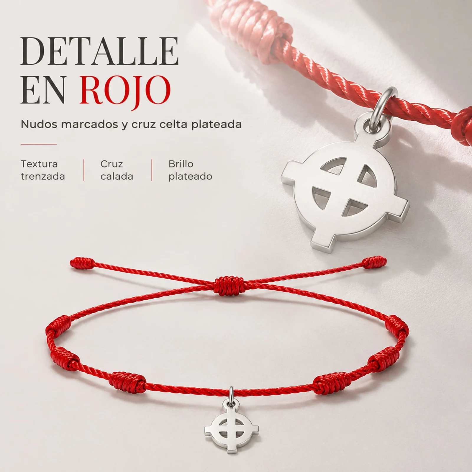 PULSERA 7 NUDOS CON CRUZ CELTA COLOR PLATEADO
