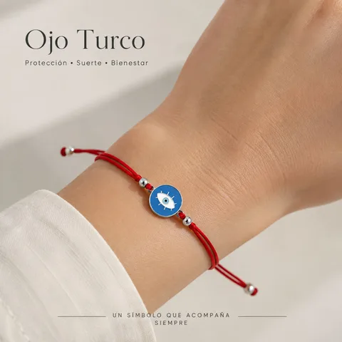 Pulsera Hilo encerado Rojo CON OJO TURCO Plateado