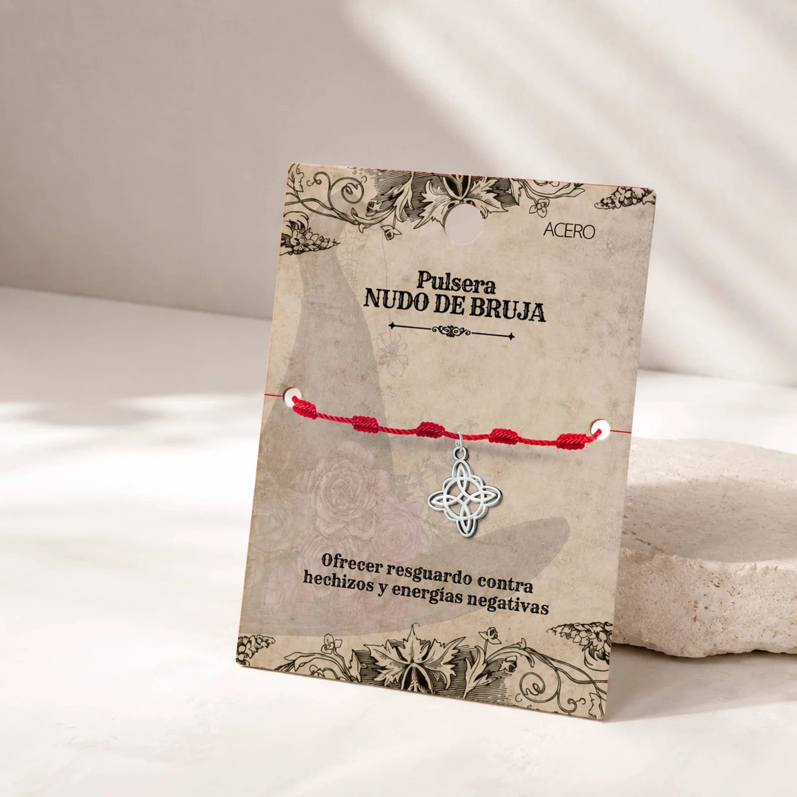 PULSERA 7 NUDOS CON NUDO DE BRUJA ACERO PLATEADO
