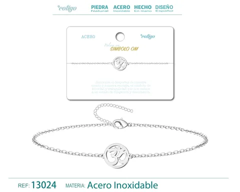 PULSERA SIMBOLO OM  ACERO PLATEADO