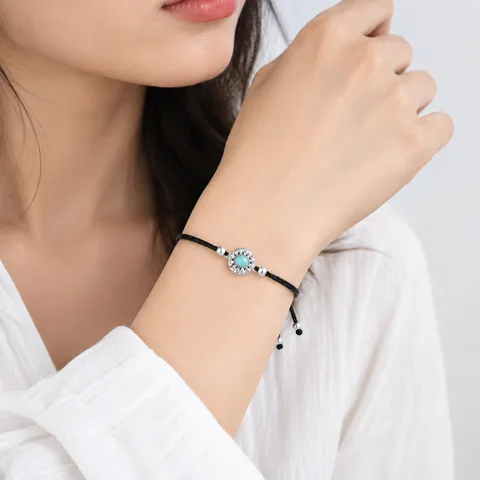 Pulsera Hilo encerado Negro CON OJO TURCO Plateado