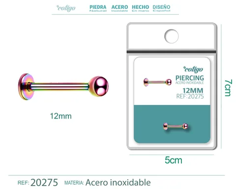 PIRERCING ACERO ANTIALERGICO COLOR MULTICOLOR