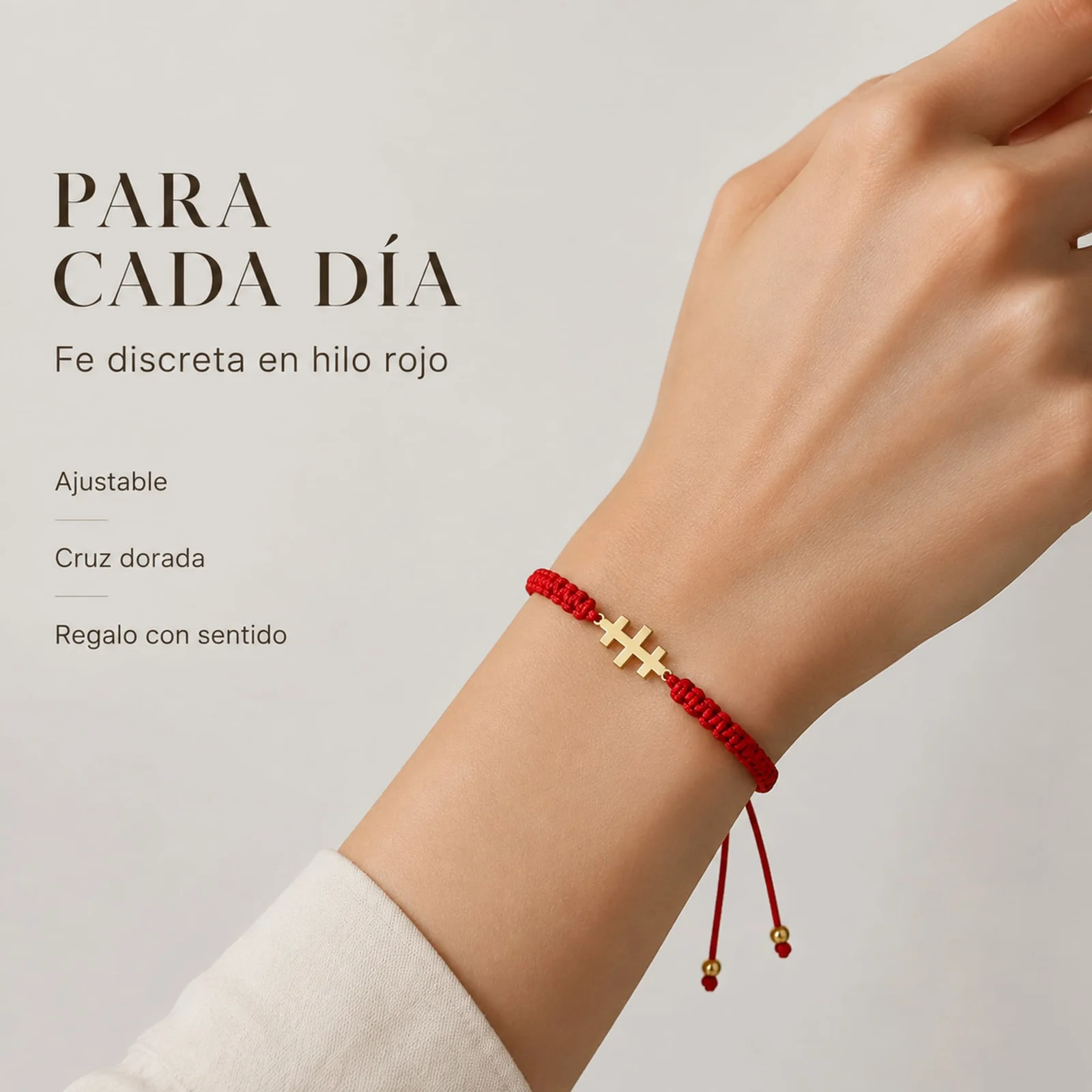 PULSERA HILO DESTINO  CON CRUZ CATACUMBAS ACERO DORADO