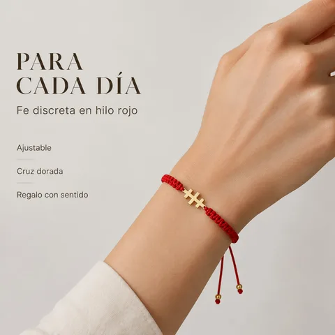 PULSERA HILO DESTINO  CON CRUZ CATACUMBAS ACERO DORADO