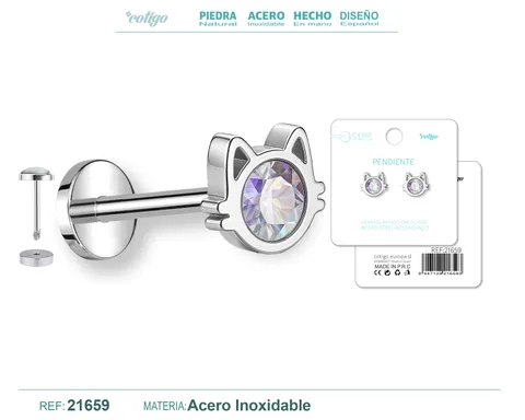 PENDIENTE ACERO  COLOR PLATEADO CON CIERRE ROSCA