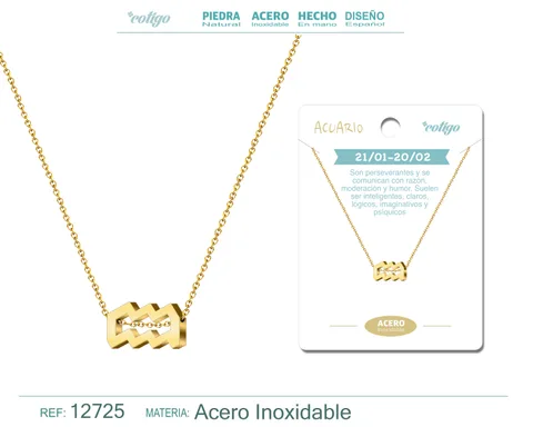 COLLAR ACERO CON ZODIACO ACUARIO COLOR DORADO
