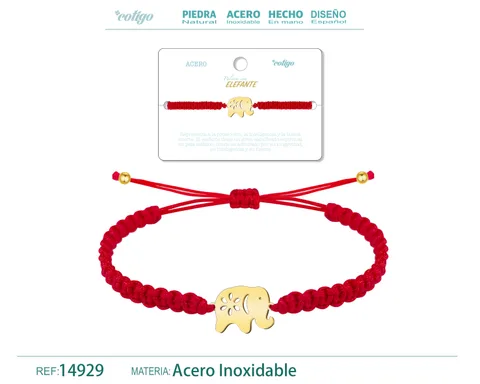PULSERA HILO DESTINO  CON ELEFANTE ACERO DORADO