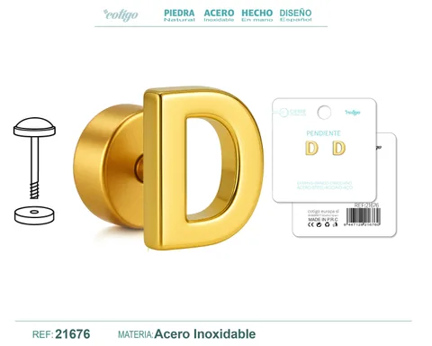 PENDIENTE ACERO  LETRA D COLOR DORADO CON CIERRE ROSCA