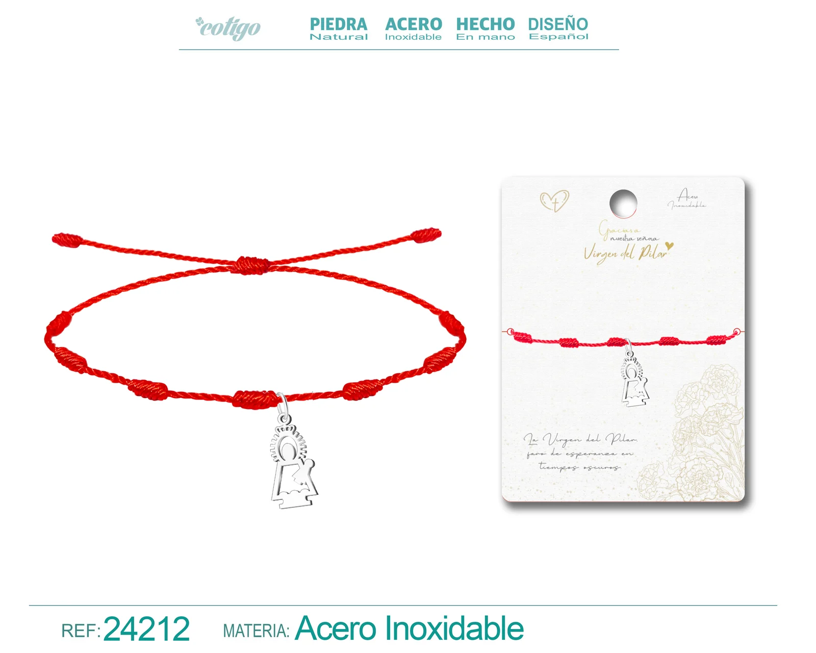 PULSERA 7 NUDOS CON VIRGEN DEL PILAR ACERO PLATEADO