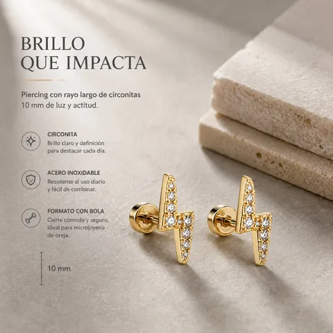 Pendiente-Piercing Bañado Oro 18K y con Circonita