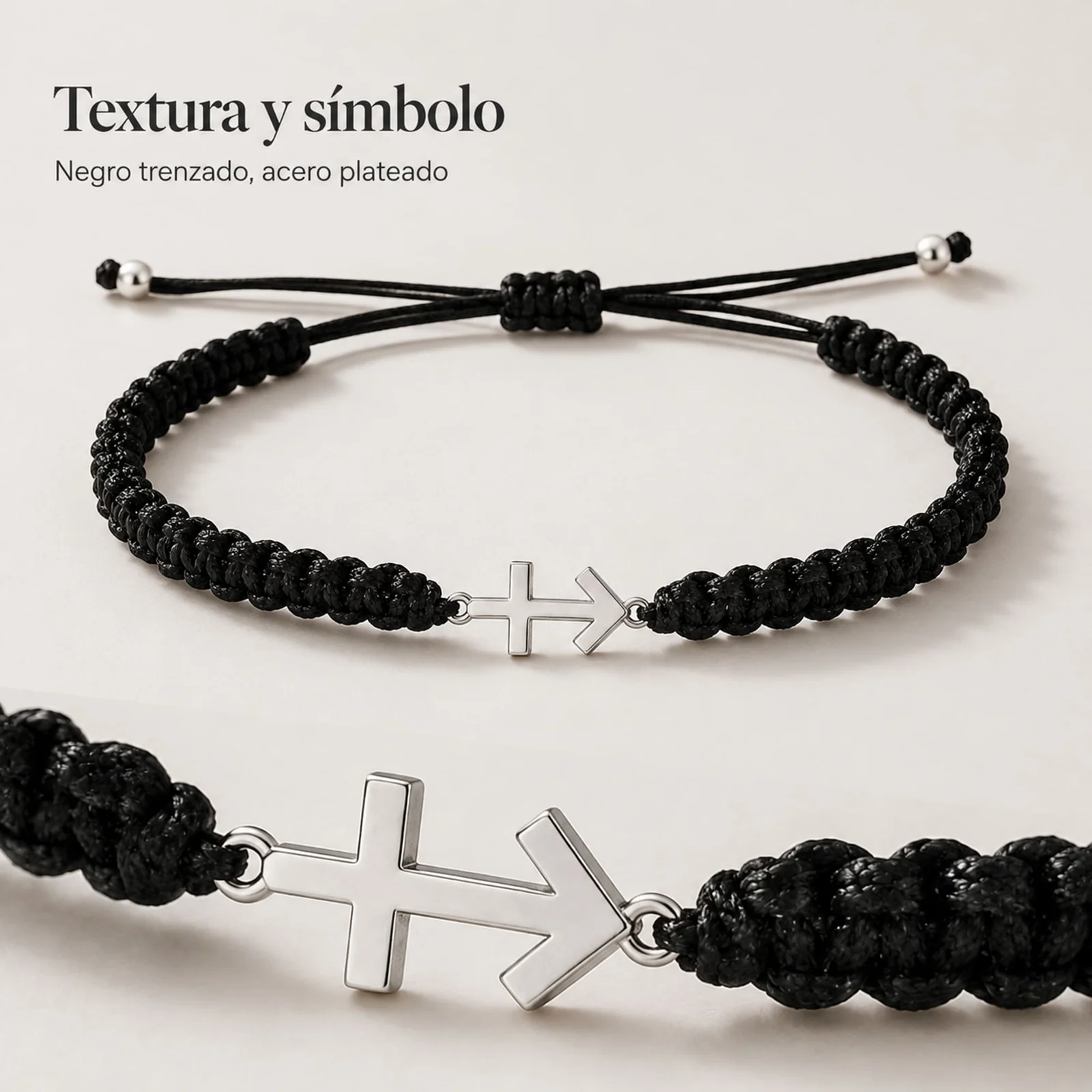PULSERA HILO DESTINO  CON CRUZ CONTRA EL MAL ACERO PLATEADO