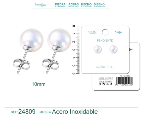 PENDIENTE DE PERLA REDONDA 10MM CON ACCESORIO ACERO