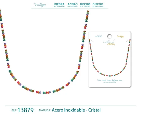 COLLAR DE CRISTAL MULTICOLOR CON CIERRE ACERO