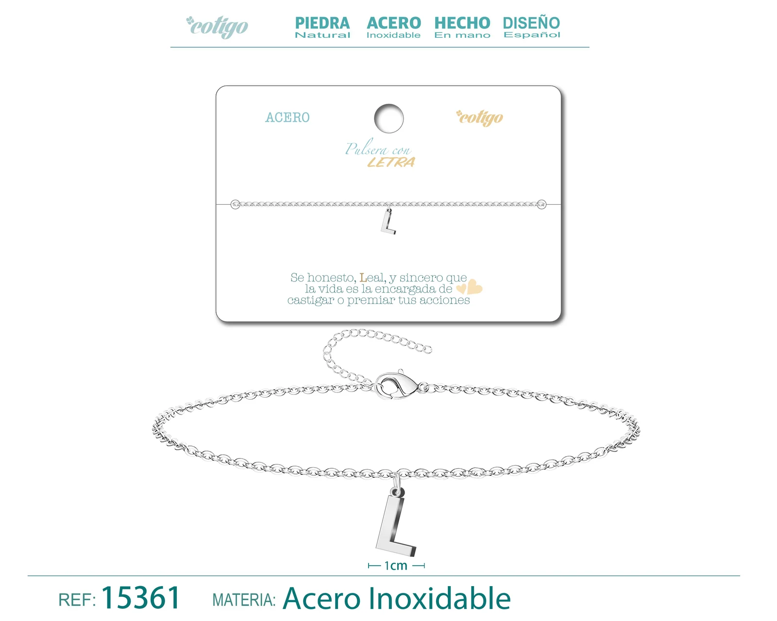 PULSERA LETRA L COLOR PLATEADO