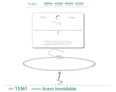 PULSERA LETRA L COLOR PLATEADO