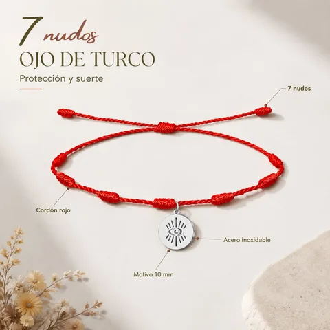 PULSERA 7 NUDOS CON OJO TURCO COLOR PLATEADO