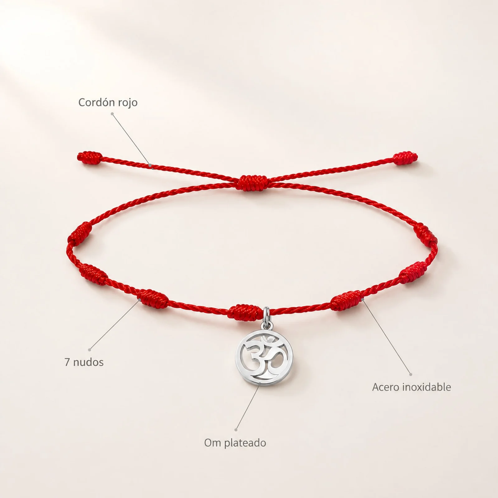PULSERA 7 NUDOS CON SÍMBOLO OM COLOR PLATEADO