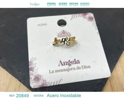 ANILLO NOMBRE ANGELA ACERO COLOR DORADO