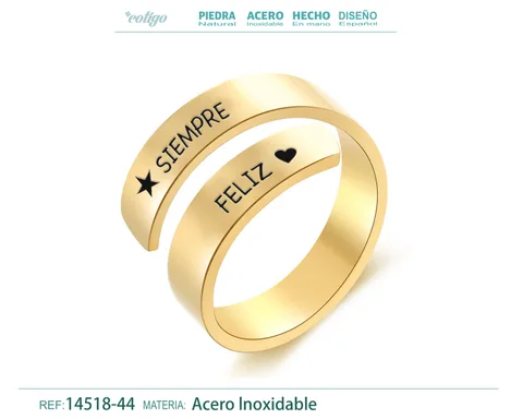Anillo Acero con Mensaje Espa?ol Dorado