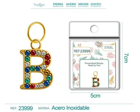 CHARM DE LETRA B ACERO COLOR DORADO CON CIRCONITA